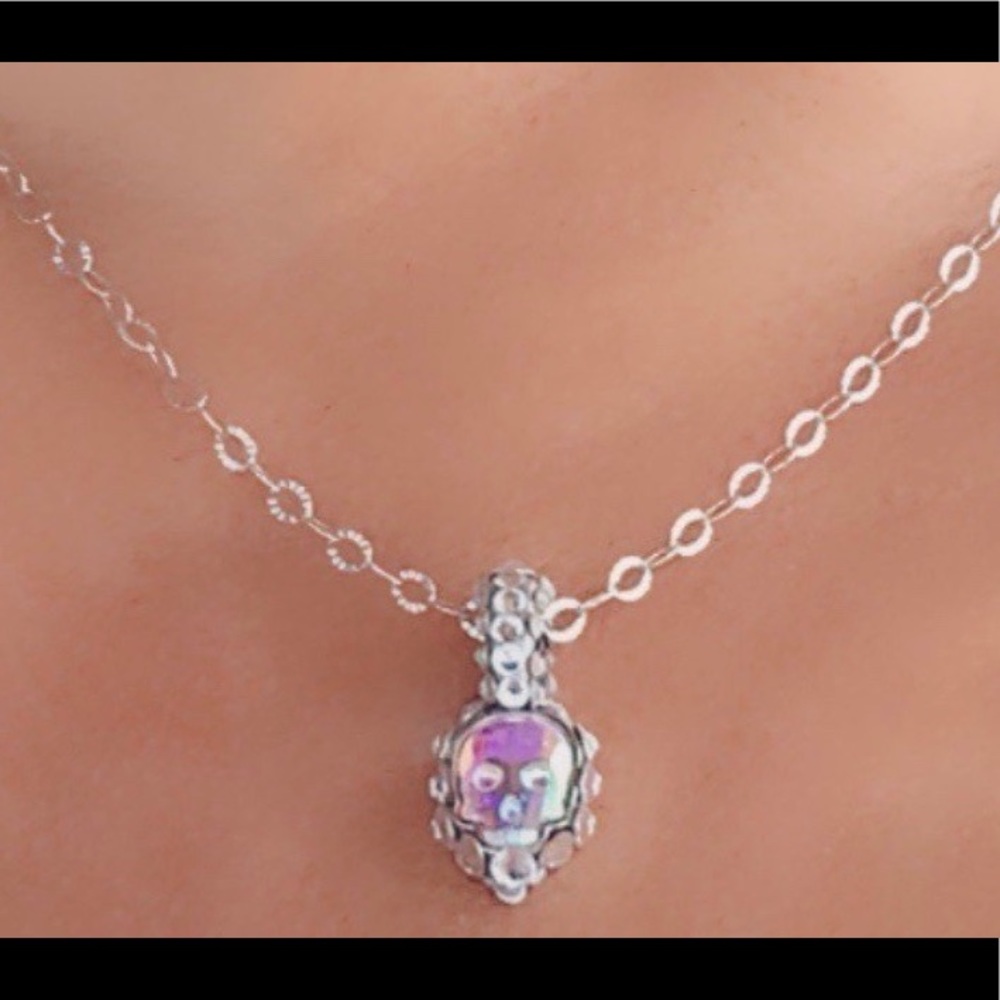 AB Swarovski Crystal Skull and Sterling Necklace